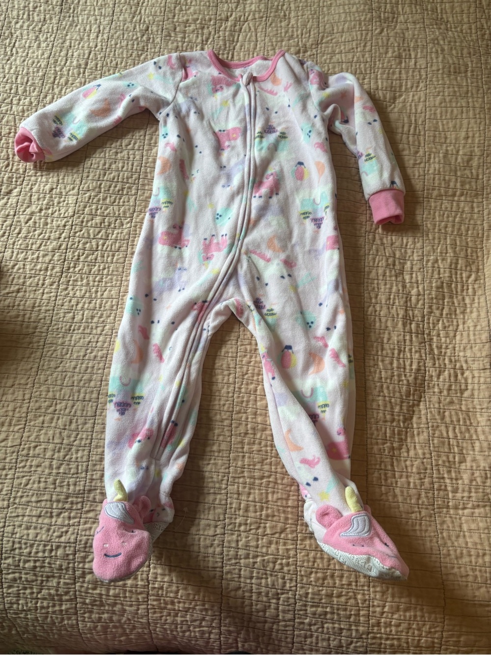 Kids Headquarters Pink Unicorn Print Fleece Footed One-Piece